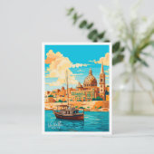 Valletta Malta Reisen Vintage Abbildung Postkarte (Stehend Vorderseite)