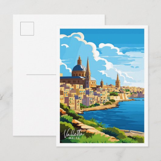 Valletta Malta Reisen Vintage Abbildung Postkarte (Vorne/Hinten)