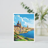 Valletta Malta Reisen Vintage Abbildung Postkarte (Stehend Vorderseite)