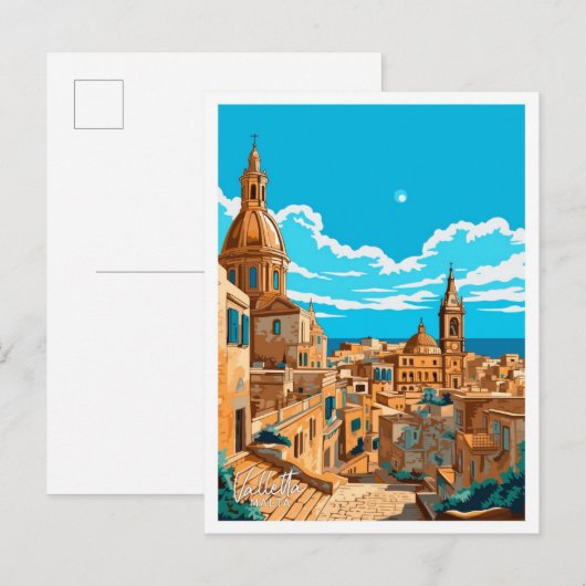 Valletta Malta Reisen Vintage Abbildung Postkarte (Vorne/Hinten)