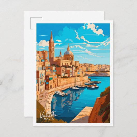 Valletta Malta Reisen Vintage Abbildung Postkarte (Vorne/Hinten)