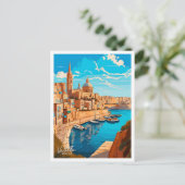 Valletta Malta Reisen Vintage Abbildung Postkarte (Stehend Vorderseite)