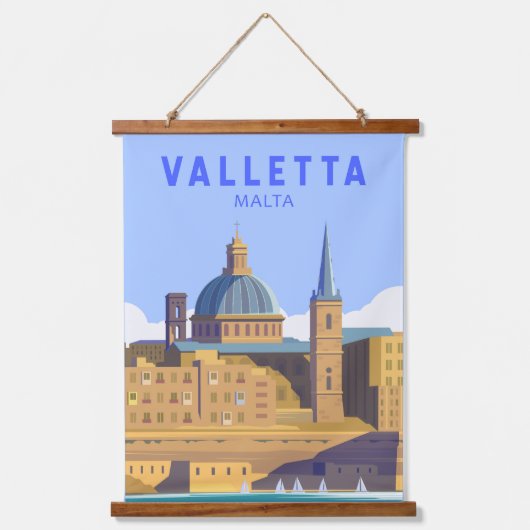 Valletta Malta Reisen Vintage Kunst Wandteppich Mit Holzrahmen (Vorderseite)