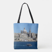 Valletta Malta Stadtbild und Fischerboot Souvenir Tasche (Rückseite)