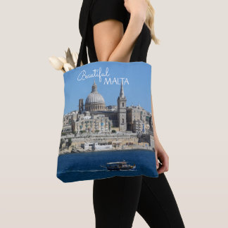 Valletta Malta Stadtbild und Fischerboot Souvenir Tasche