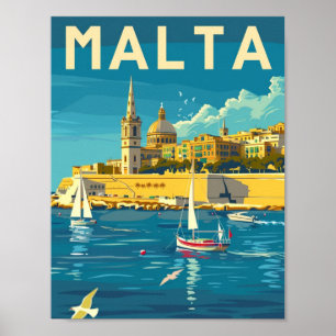 Valletta Malta Vintage Berühmter Reiseort Poster