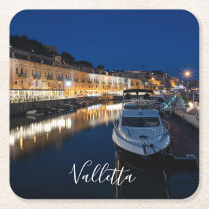 Valletta Uferviertel mit kleinem Hafen Rechteckiger Pappuntersetzer