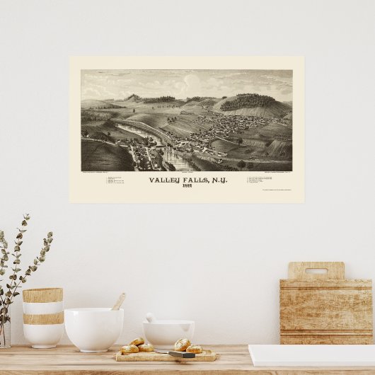 Valley Falls, NY Panoramic Map - 1887 Poster (Küche)