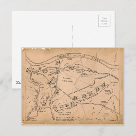 Valley Forge Encampment Map (1777-Juni 1778) Postkarte (Vorne/Hinten)