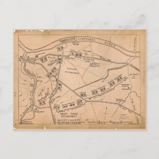 Valley Forge Encampment Map (1777-Juni 1778) Postkarte (Vorderseite)