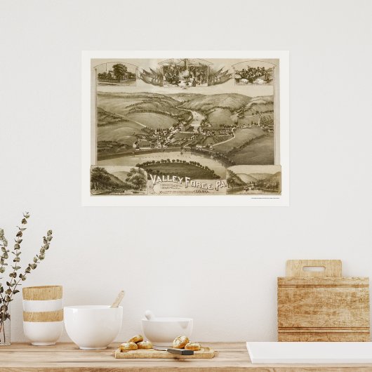 Valley Forge, PA Panoramic Map - 1890 Poster (Küche)