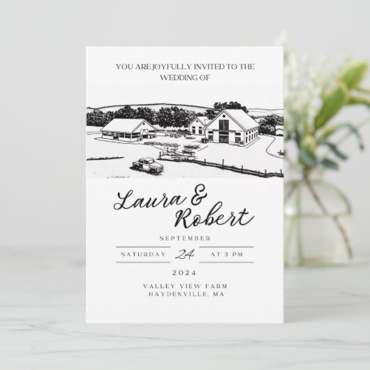 Valley View Farm Massachusetts Custom Venue Design Einladung (Stehend Vorderseite)