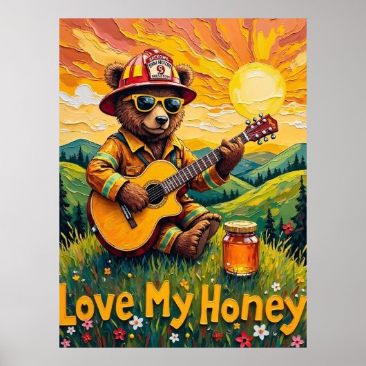 Valley Vista Vibes: Bear's Honeyed Harmony Poster (Vorne)