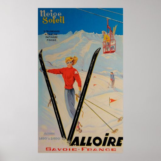 Valloire Savoie Frankreich Vintages Skiposter Poster (Vorne)