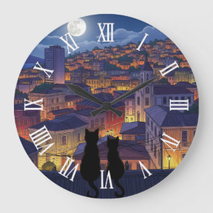 Valparaiso Chile Katzen bei Nacht Große Wanduhr