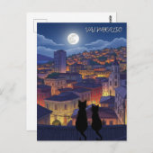 Valparaiso Chile Katzen in der Nacht Postkarte (Vorne/Hinten)
