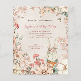 Value Bunny Floral 1. Geburtstag Girl Einladung Flyer