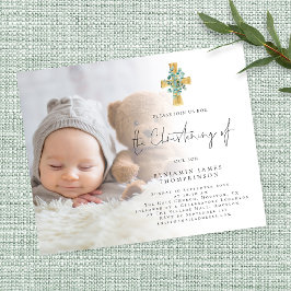 Value Foto Eucalyptus Cross Christening Einladung Flyer