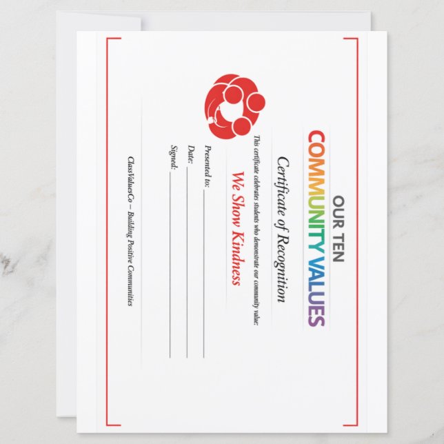 Value Inclusion Certificate 8.5x11 Paper Sheet  (Vorderseite)