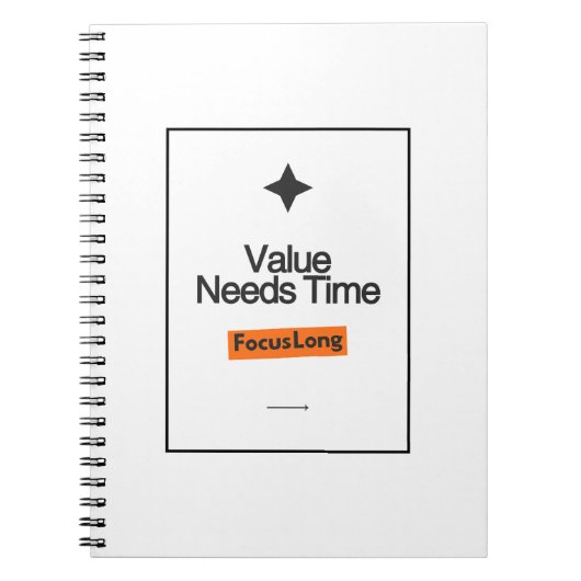 Value Needs Time Notizbuch – Investorgift Notizblock (Vorderseite)