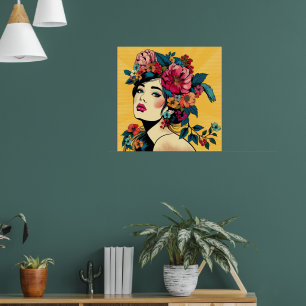 Value Poster Art Print Women mit Blume Kranz