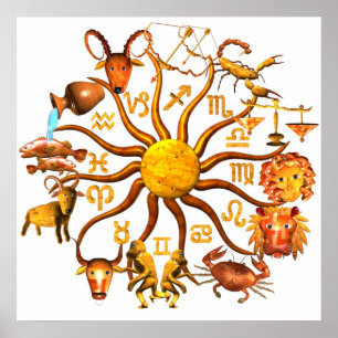 ValxArt hölzernes Tierkreisrad des Lebenplakats Poster