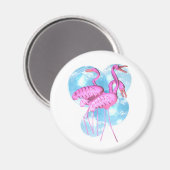Valxart Three Pink Flamingo stehen im Wasser Magnet (Vorderseite/Rückseite)