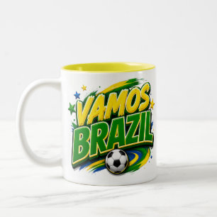 VAMOS BRASIL Fußball-Fan-Tasse Brasilianisch Zweifarbige Tasse
