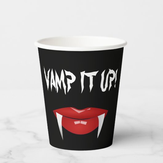 "VAMP IT AUF!" Vampire Fangs Halloween Pappbecher (Vorderseite)