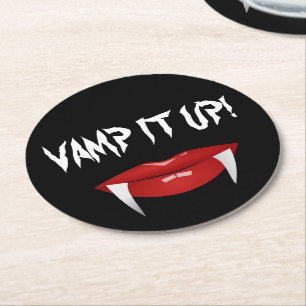 "VAMP IT AUF!" Vampire Fangs Halloween Runder Pappuntersetzer