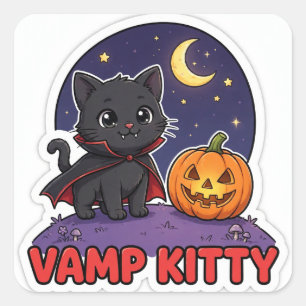 Vamp Kitty Aufkleber — Schwarzes Kätzchen Vampirum