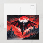 Vampir fliegt über ein verfluchtes Schloss Postkarte (Vorne/Hinten)
