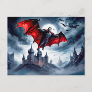 Vampir fliegt über ein verfluchtes Schloss Postkarte
