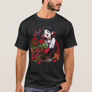 Vampir-Gartenrosen mit Fledermaus-Gotik-Halloween T-Shirt