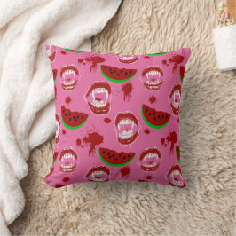Vampir isst Wassermelone Halloween im Juli Pink Kissen