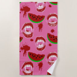 Vampir isst Wassermelone Halloween im Juli Pink Strandtuch