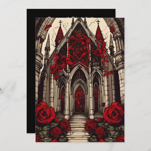 Vampir Kathedrale und Rose Gotische Hochzeit Einladung (Vorne/Hinten)
