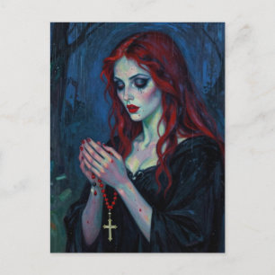 Vampir-Lady mit Rosenkranz Postkarte