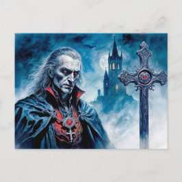 Vampir Lord with Cross in Moonlit Night Postkarte