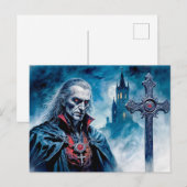 Vampir Lord with Cross in Moonlit Night Postkarte (Vorne/Hinten)