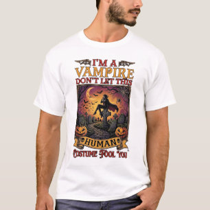 Vampir Mensch Halloween Frau Friedhof Kürbisse_1 T-Shirt