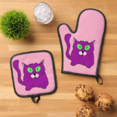 Vampir-Mew-Ofenhandschuh Ofenhandschuh & Topflappen-Set (Oben Unten)