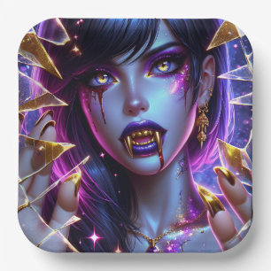 Vampir mit goldenen Augen und Zähnen Halloween Pappteller