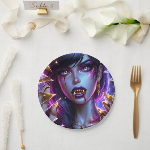 Vampir mit goldenen Augen und Zähnen Halloween Pappteller