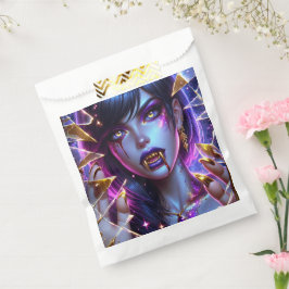 Vampir mit goldenen Augen und zähnlichem Halloween Geschenktütchen