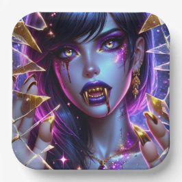 Vampir mit goldenen Augen und zähnlichem Halloween Pappteller