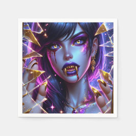 Vampir mit goldenen Augen und zähnlichem Halloween Serviette