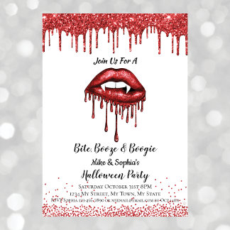 Vampir roter Glitter-Lippen Halloween-Party weiß Einladung