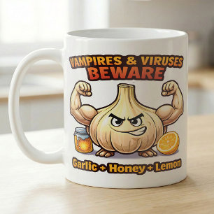 Vampir-Virus-Vorsicht-Knoblauch-Honig-Zitrone-Grip Kaffeetasse