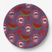 Vampir & Wassermelone Gruseliger Sommerween Lila Pappteller (Vorderseite)